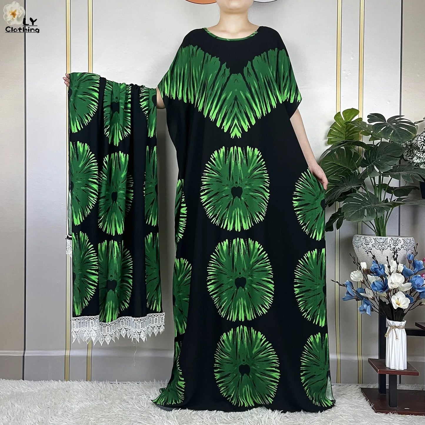 2023 New Muslim Fashion Summer Woman Short Sleeve Dresses With Big Scarf Loose Cotton Boubou Kaftan Islam African Abaya Clothing