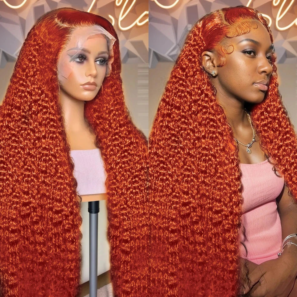 30 40 Inch 13x6 Orange Ginger Curly Lace Frontal Human Hair Wig 200 Density 13x4 Deep Wave Lace Front Human Hair Wigs For Women