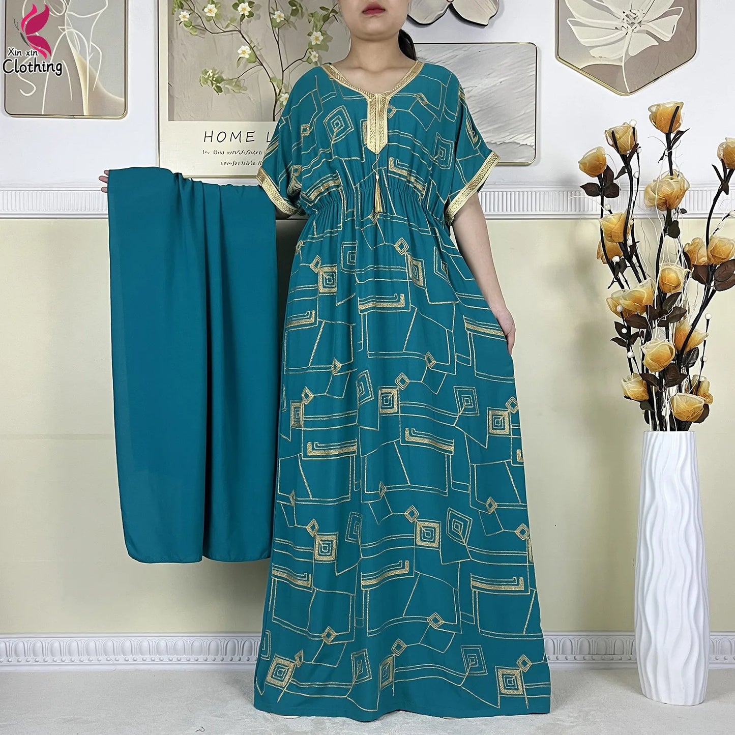 2024Latest Style Dubai Abaya Dress Solid Cotton Dress Embroidery African Dashiki Women Boubou Maxi Islam Clothing Casual Abaya