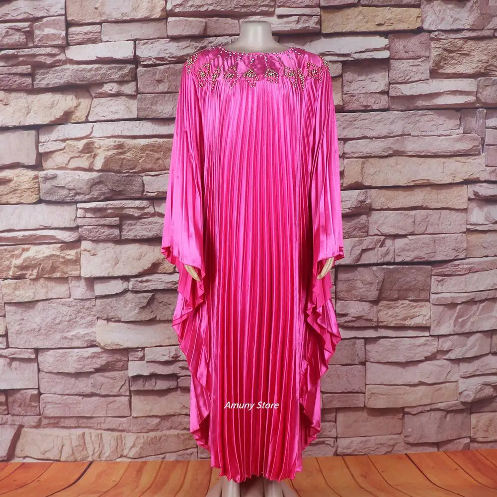 new product african women dresses pleat Long dresses Rayon fabric rhinestone chic and elegant woman dress