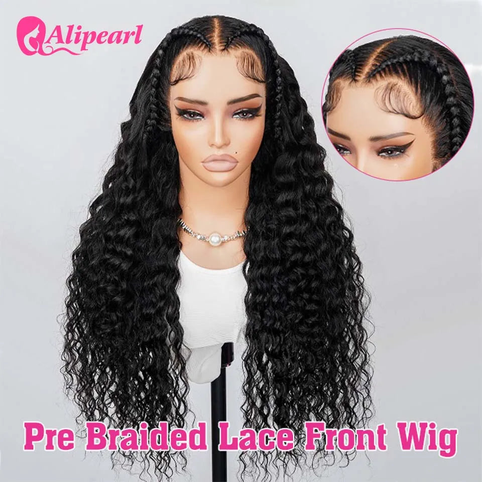 Alipearl Loose Deep 13x6 Lace Front Glueless Wig Pre Braided Brazilian Human Hair Wig  Ready Go Pre Cut Lace Pre Pluck