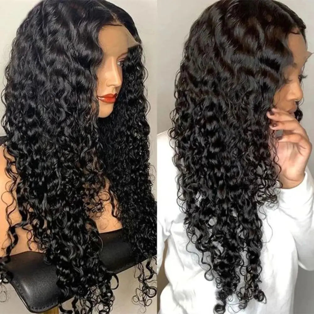 13x6 Deep Wave Lace Front Wigs Human Hair 30 Inch Deep Curly Human Hair Wig 180 Density HD Transparent Lace Frontal Wigs