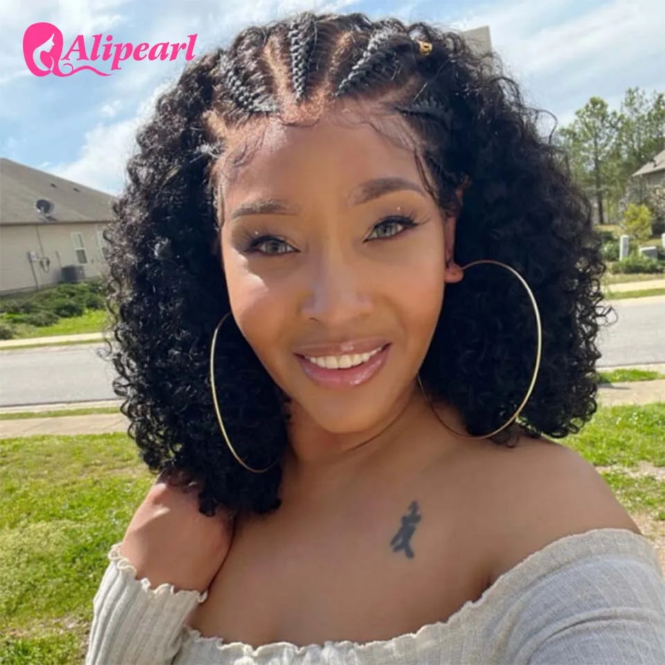 Alipearl Pre-Styled Cute Braids Curly Ready & Go Human Hair Wig 13x6 Transparent Lace Full Frontal Guleless Wig Pre Baby Hair