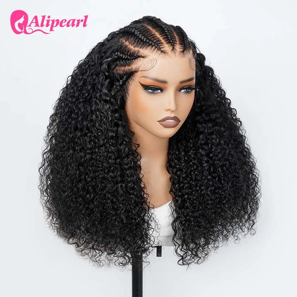 Alipearl Pre-Styled Cute Braids Curly Ready & Go Human Hair Wig 13x6 Transparent Lace Full Frontal Guleless Wig Pre Baby Hair