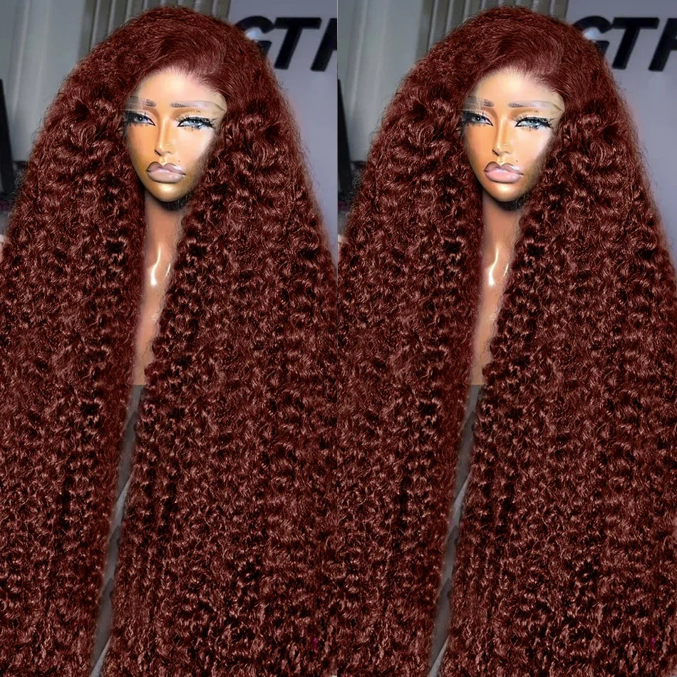 Brazilian 30 36 Inch Reddish Brown Deep Wave 13x6 HD Lace Frontal Wig 250% Loose Curly 13x4 Lace Front Human Hair Wigs For Women