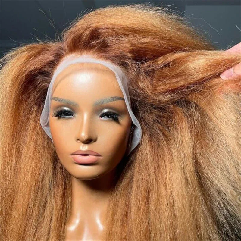 28Inch180Density Brown Blonde Yaki Kinky Straight Lace Front Wigs For African Women Glueless BabyHair Synthetic Preplucked Daily