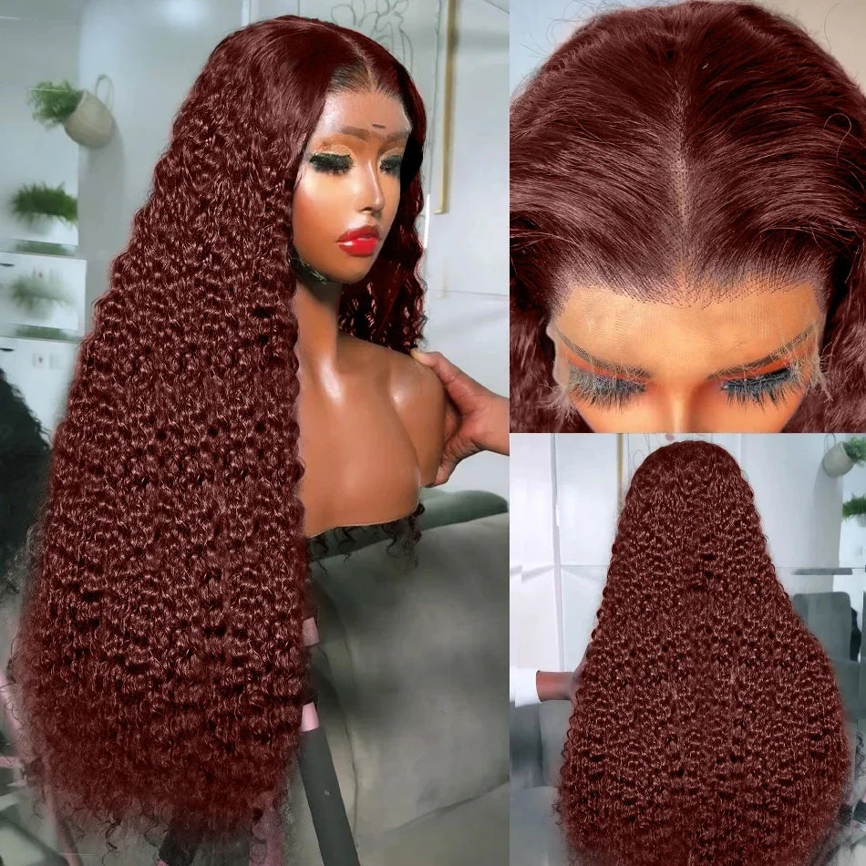 Brazilian 30 36 Inch Reddish Brown Deep Wave 13x6 HD Lace Frontal Wig 250% Loose Curly 13x4 Lace Front Human Hair Wigs For Women