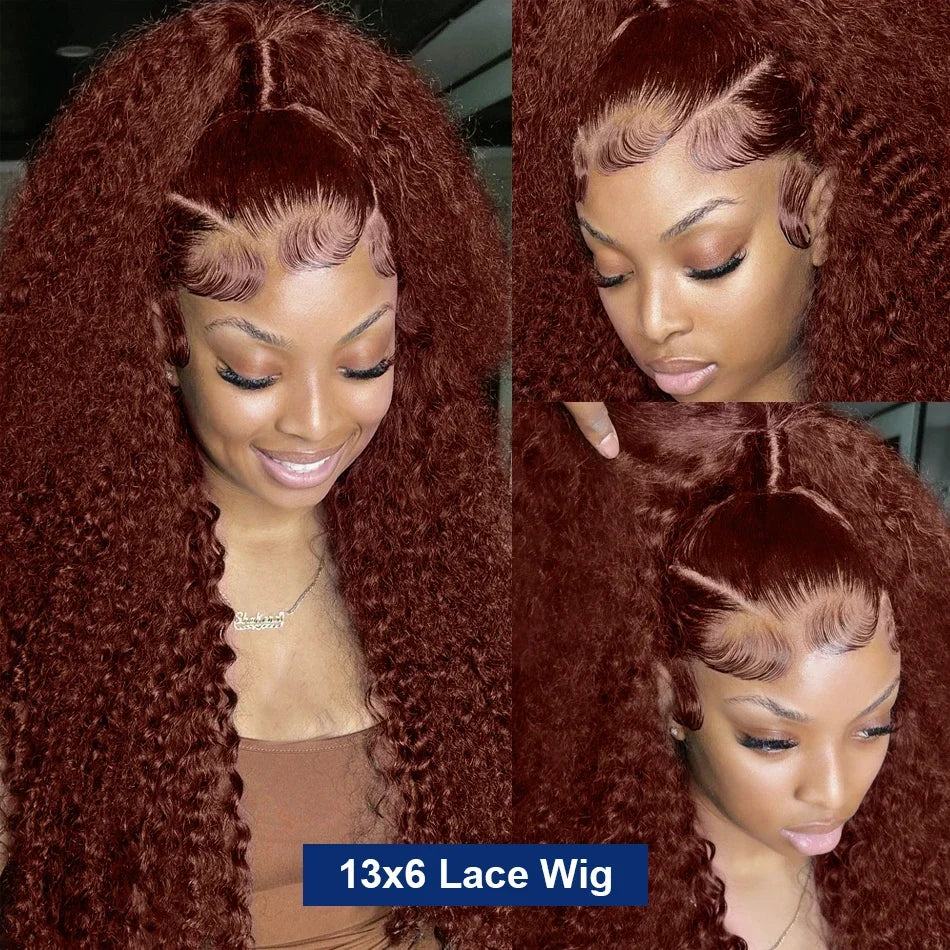 Brazilian 30 36 Inch Reddish Brown Deep Wave 13x6 HD Lace Frontal Wig 250% Loose Curly 13x4 Lace Front Human Hair Wigs For Women