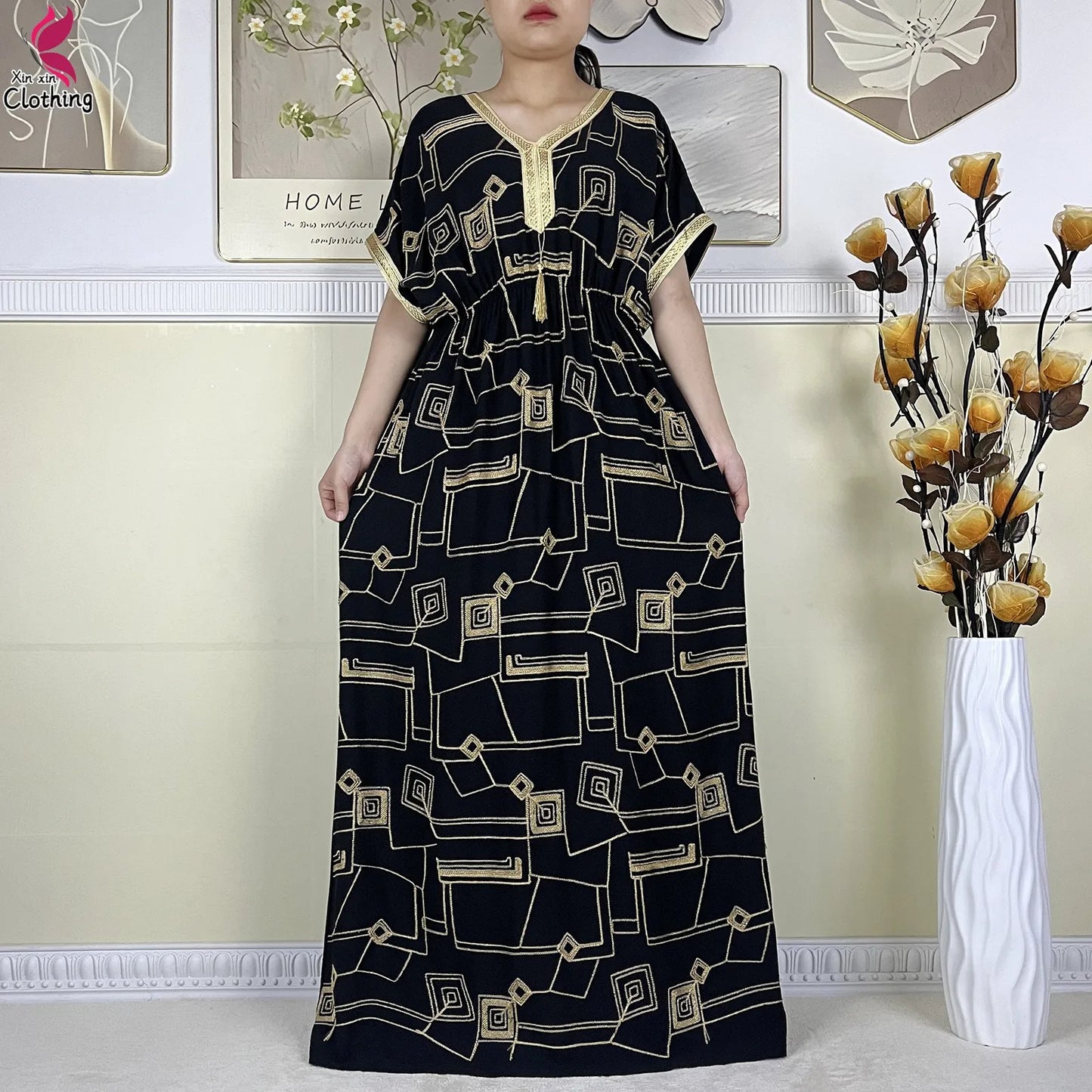 2024Latest Style Dubai Abaya Dress Solid Cotton Dress Embroidery African Dashiki Women Boubou Maxi Islam Clothing Casual Abaya