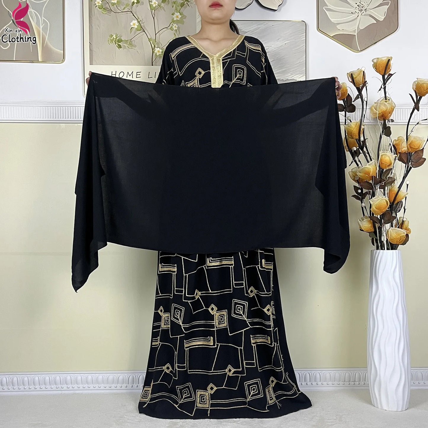 2024Latest Style Dubai Abaya Dress Solid Cotton Dress Embroidery African Dashiki Women Boubou Maxi Islam Clothing Casual Abaya