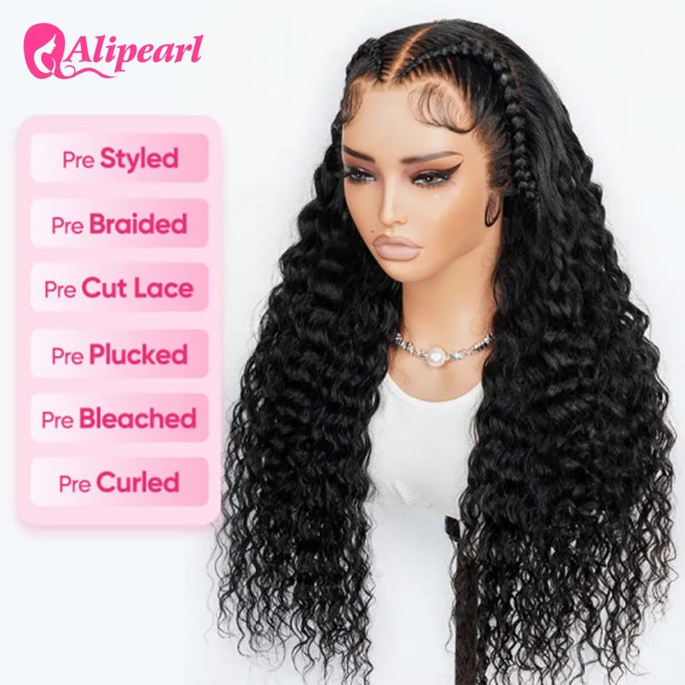 Alipearl Loose Deep 13x6 Lace Front Glueless Wig Pre Braided Brazilian Human Hair Wig  Ready Go Pre Cut Lace Pre Pluck