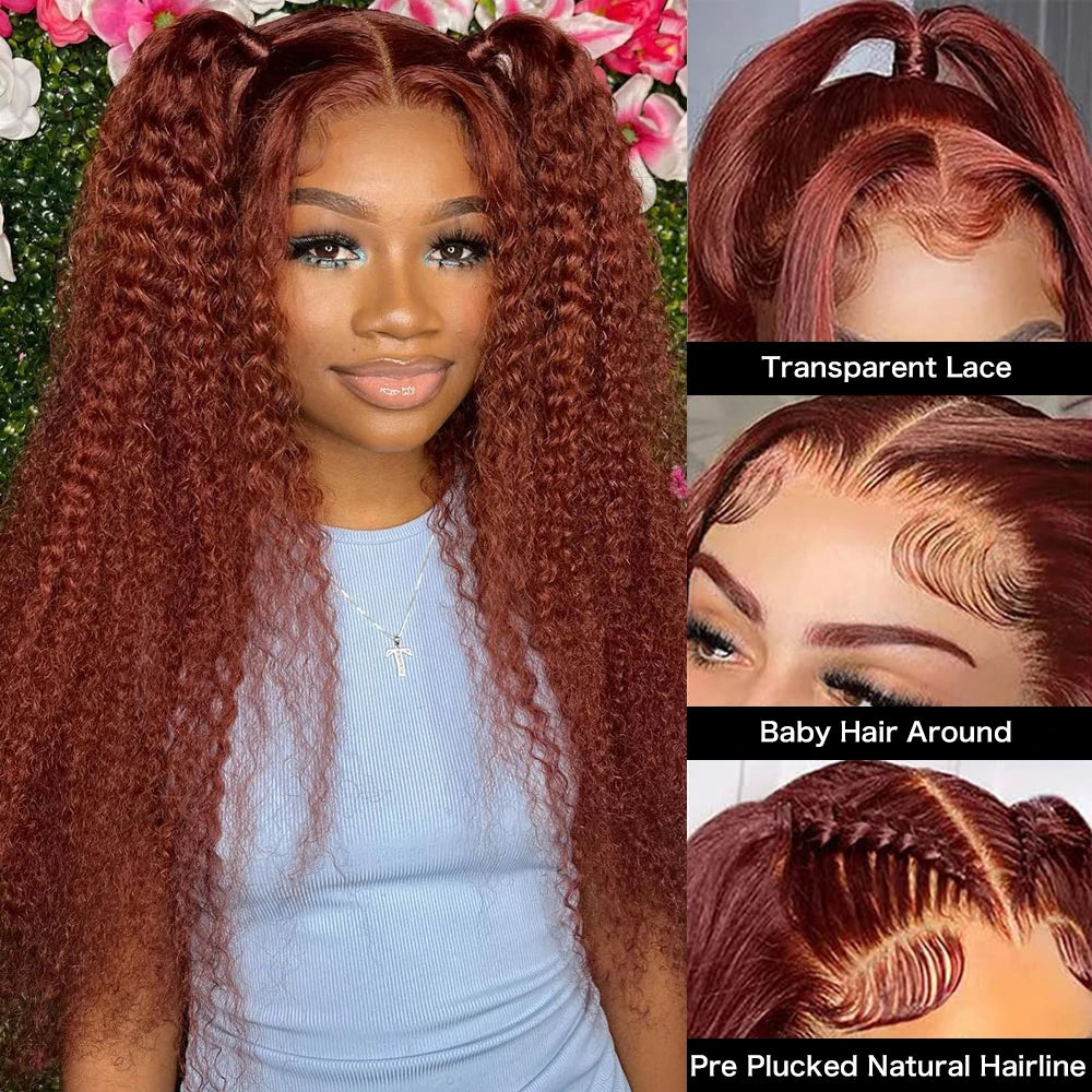 Reddish Brown Deep Curly Lace Frontal Wigs 30 34 Inch Lace Front Wig Human Hair 13x4 13x6 Deep Wave Human Hair Wigs For Women