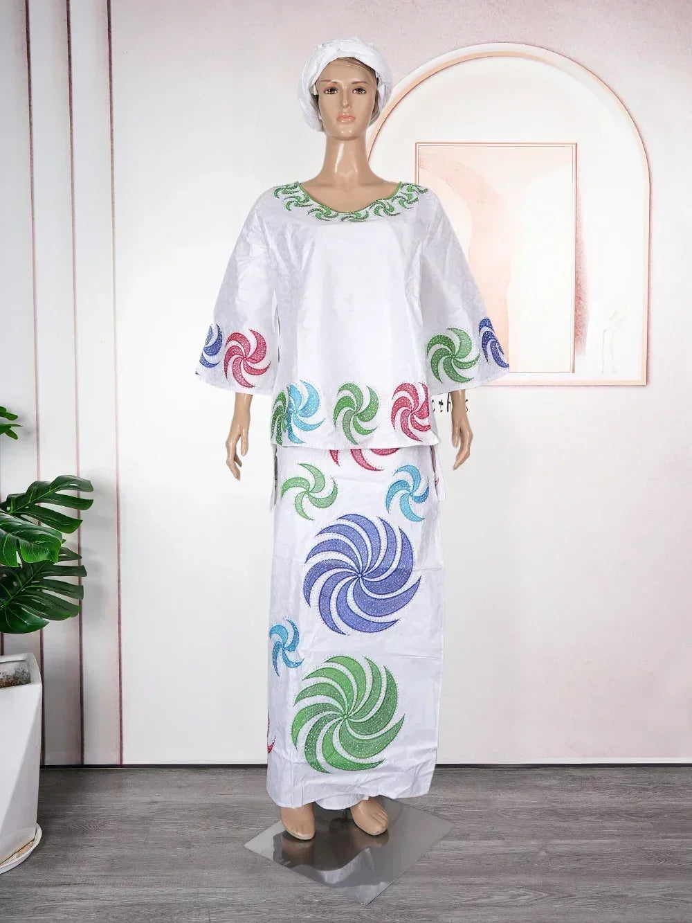 Plus Size African Clothes for Women Dashiki Tradition Outfit Robe Embroidery Tops Skirt Suits Bazin Muslim Wedding Party Dresses