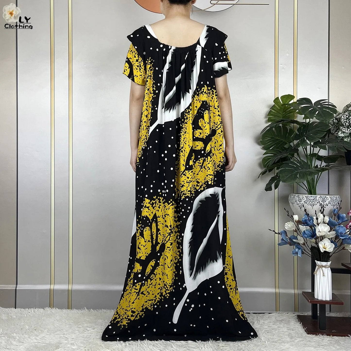 2023 New Muslim Lady Fashion Summer Cotton Short Sleeve Dress Floral Print Boubou Maxi Islam Women Loose African Abaya Clothes