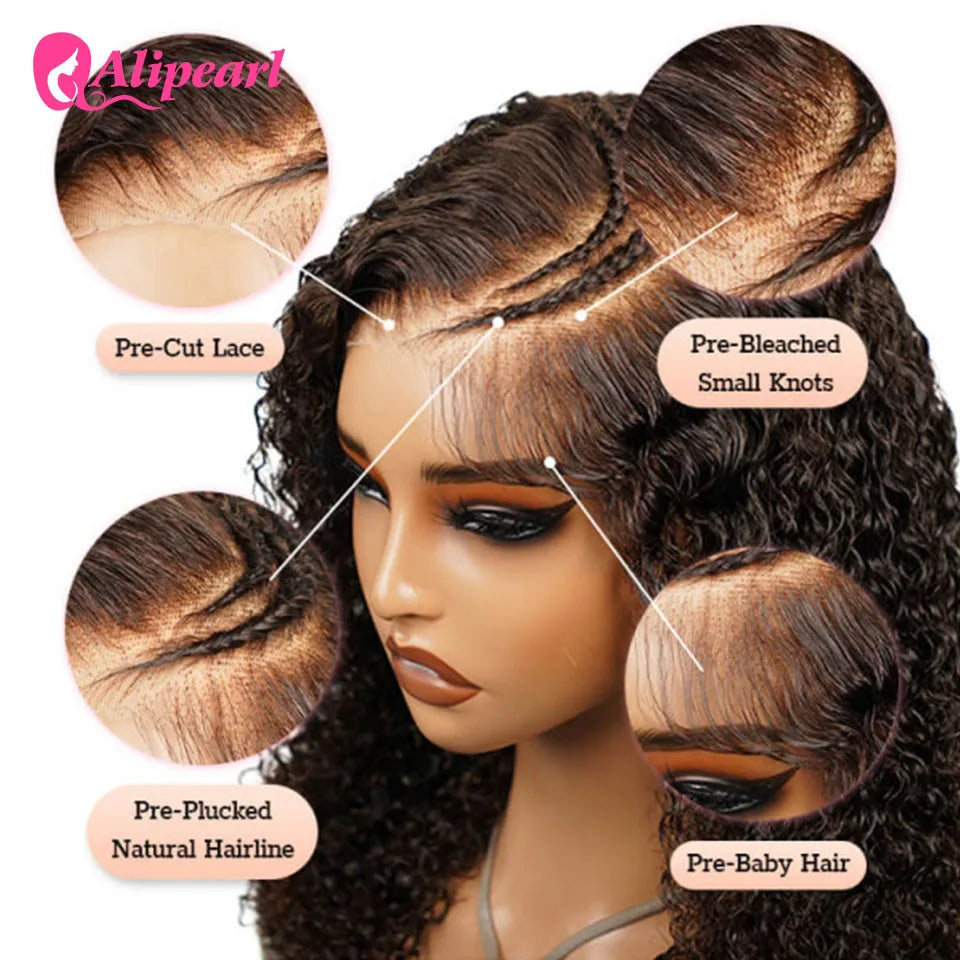 Alipearl Dark Brown Color Curly Human Hair 5x5 Lace Glueless Ready Go Wig Pre cut Handmade Braiding Wigs New Arrival