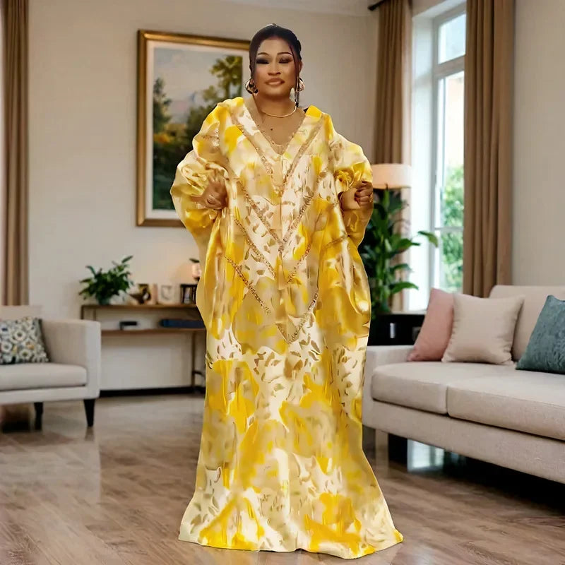 Plus Size African Dresses for Women Autumn Elegant African V-neck Party Evening Long Maxi Dress Gowns Dashiki Africa Clothing