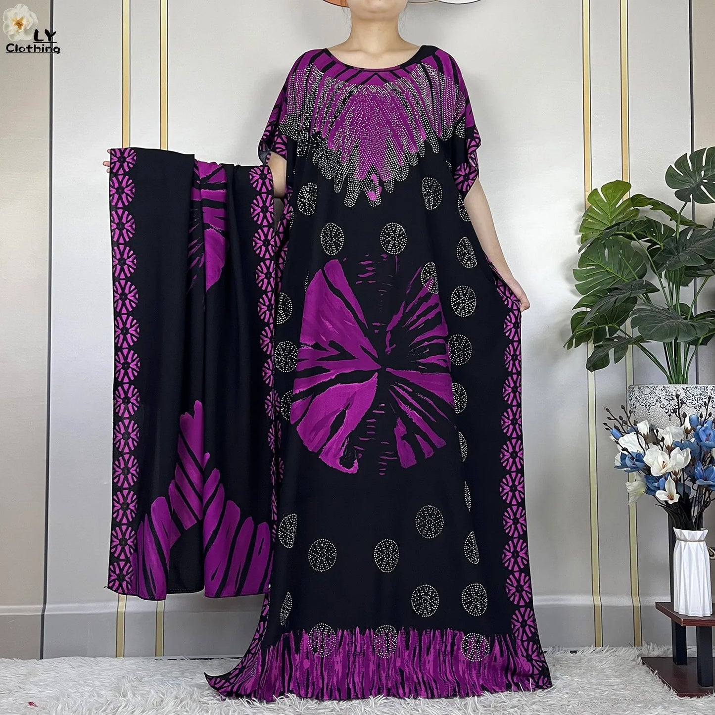 2023 New Muslim Fashion Summer Woman Short Sleeve Dresses With Big Scarf Loose Cotton Boubou Kaftan Islam African Abaya Clothing