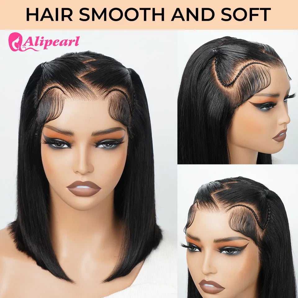 Alipearl Hair Straight 13×4 Lace Frontal Pre Braided Pre Cut Lace Pre Styled Wig Zig Zag Style Wig