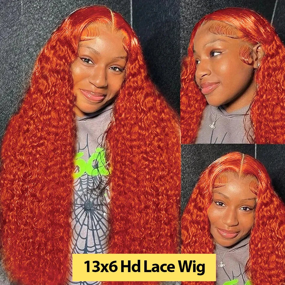 30 40 Inch 13x6 Orange Ginger Curly Lace Frontal Human Hair Wig 200 Density 13x4 Deep Wave Lace Front Human Hair Wigs For Women