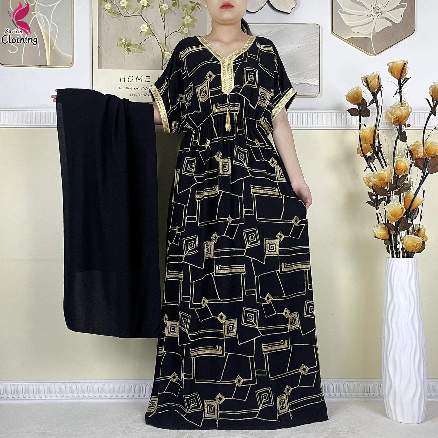 2024Latest Style Dubai Abaya Dress Solid Cotton Dress Embroidery African Dashiki Women Boubou Maxi Islam Clothing Casual Abaya