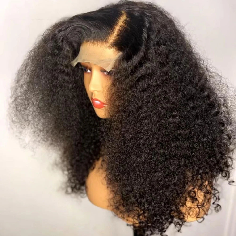 Natural Black 26” Long Kinky Curly Soft Glueless 180%Density Short Bob Deep Lace Front Wigs For Women With Baby Hair Preplucked