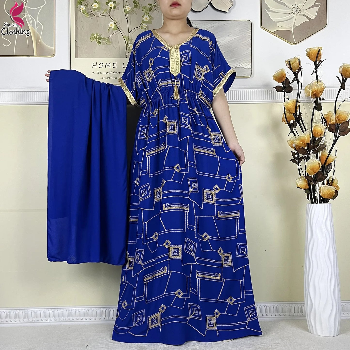 2024Latest Style Dubai Abaya Dress Solid Cotton Dress Embroidery African Dashiki Women Boubou Maxi Islam Clothing Casual Abaya